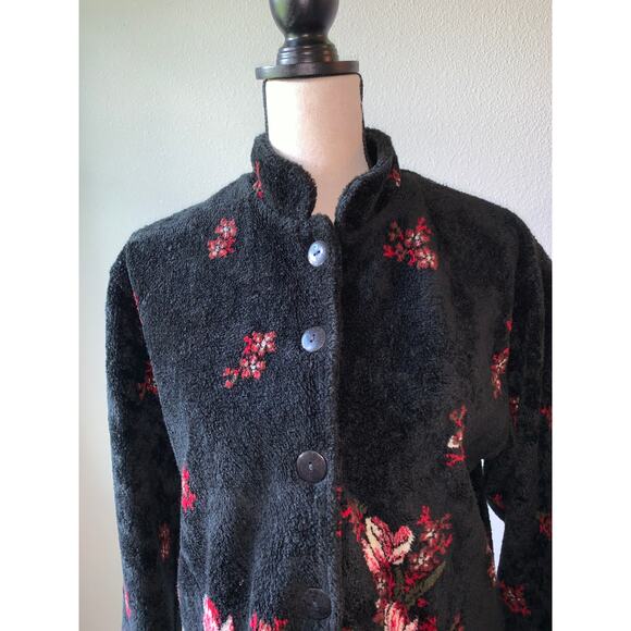 Straight Down Clothing Inc Mandarin Collar Black Fluffy Floral Jacket - Medium - Picture 2 of 10